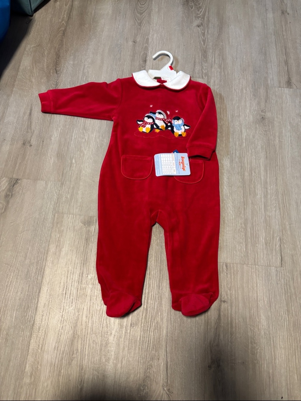 Snugabye Red Penguin Embroidered Footed One-Piece Romper